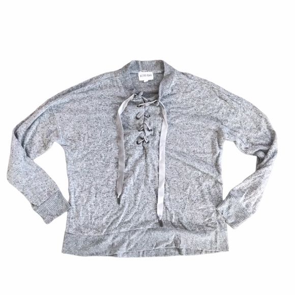 Olive & Oak Sweaters - Olive + Oak Grey Ribbon Neck Line Slouchy Sweater